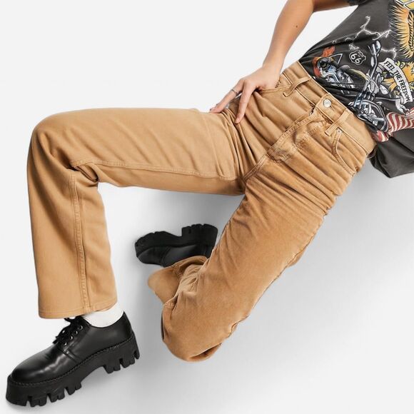 Topshop Color Block Cord Straight Jeans – Two-Tone Brown (28) - Picture 7 of 7